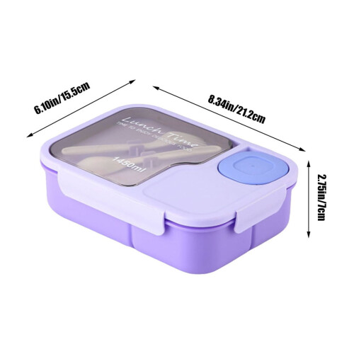 Bento Box Leakproof 3-Compartment 1450ml with Utensils 2