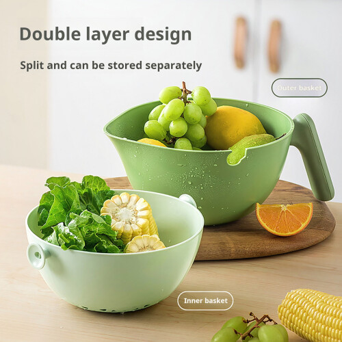 Panier d'égouttage double couche avec poignée, vert, 1 pièce 2