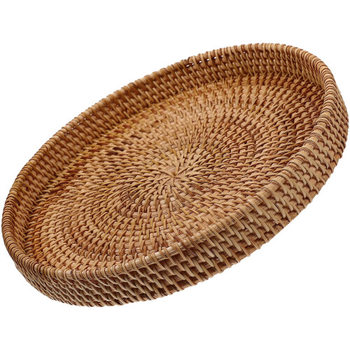 Plateau à dessert rond en rotin 22 cm 2