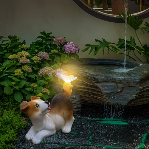 Hunde-Gartenfigur mit Solar-LED-Beleuchtung, Außendekoration 2