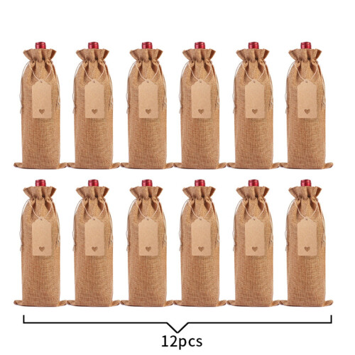 Ensemble de sacs à bouteilles de vin en lin – Décoration de Noël réutilisable 1