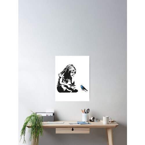 Poster „Mädchen mit blauem Vogel“ – Moderner Kunstdruck 1