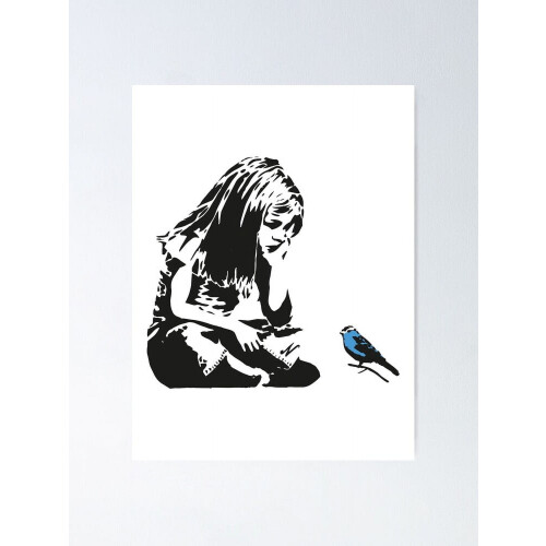 Poster „Mädchen mit blauem Vogel“ – Moderner Kunstdruck 2