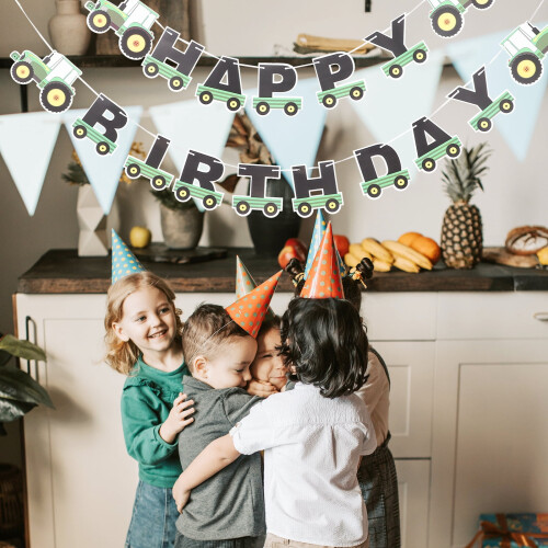 Green Tractor Birthday Banner Garland 1