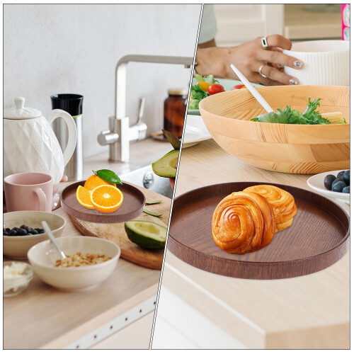 Plateau de service rond en bois 12 pouces 1