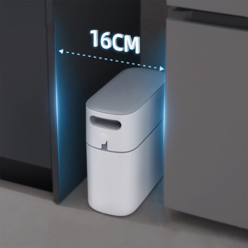 8L Slim Trash Can with Pop-Up Lid, Gray 1