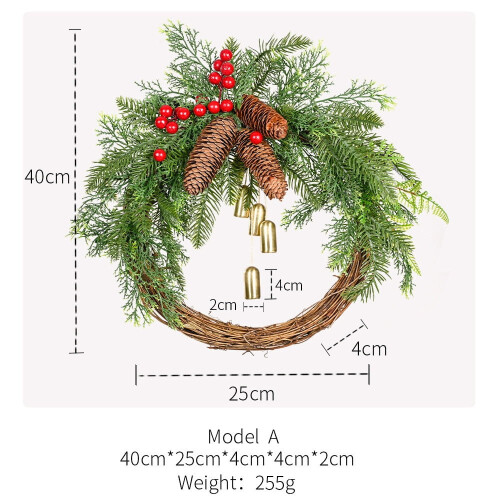 Guirlanda de Natal artificial de 40 cm com frutos vermelhos, pinhas e 2