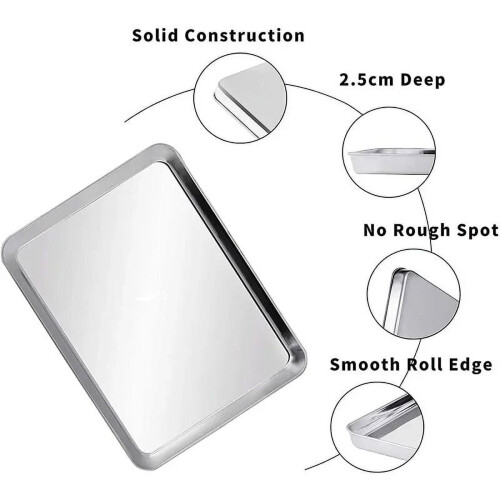 Stainless Steel Rectangular Grill Pan with Removable Rack, 2