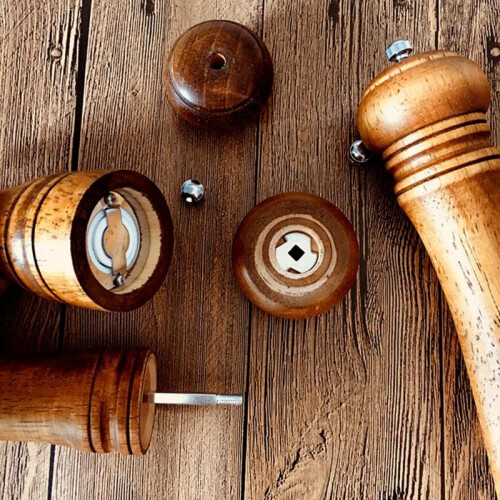 Σετ Ξύλινου Μύλου Αλατιού και Πιπεριού με Κεραμικό Γλυφίδα 2