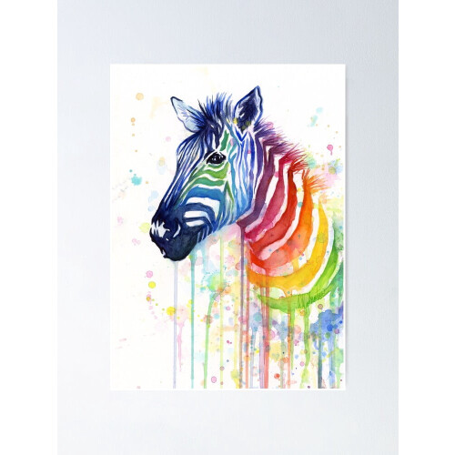Regenbogen-Zebra-Aquarell-Tierkunstdruck, 1 Stück 1