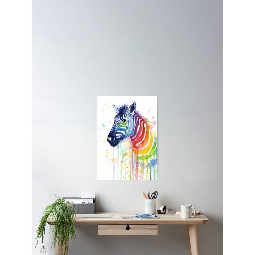 Regenbogen-Zebra-Aquarell-Tierkunstdruck, 1 Stück 2