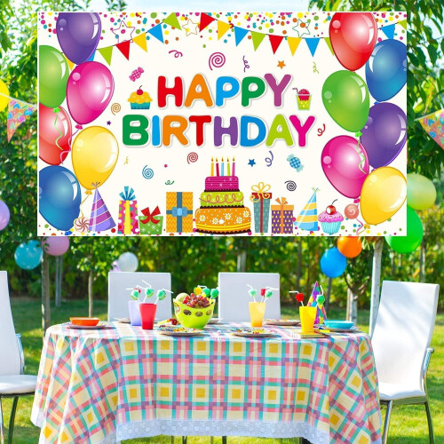 Rainbow Happy Birthday Backdrop Banner 5x3 ft 2