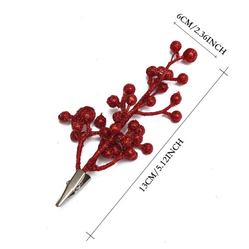 Steli di bacche rosse artificiali con clip (6 pezzi) 1
