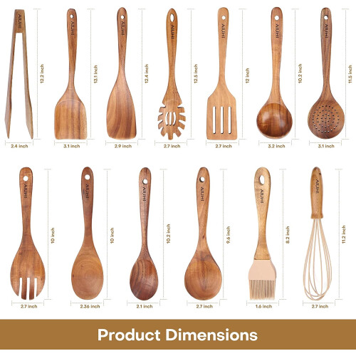 Ensemble de 13 ustensiles de cuisine en bois de teck 1
