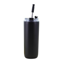 Vaso con pajita Poaug de doble capa de acero inoxidable, 355 ml (12 oz), color negro.