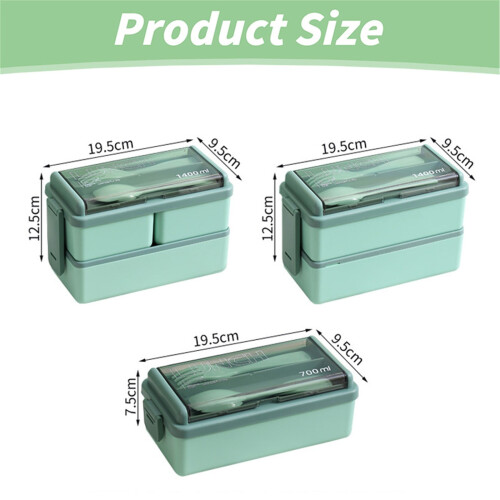 TRIEIY plastic bento box double layer green 2-piece 2