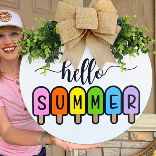 Ξύλινη πινακίδα καλωσορίσματος Hello Sunshine30x30εκ. 1