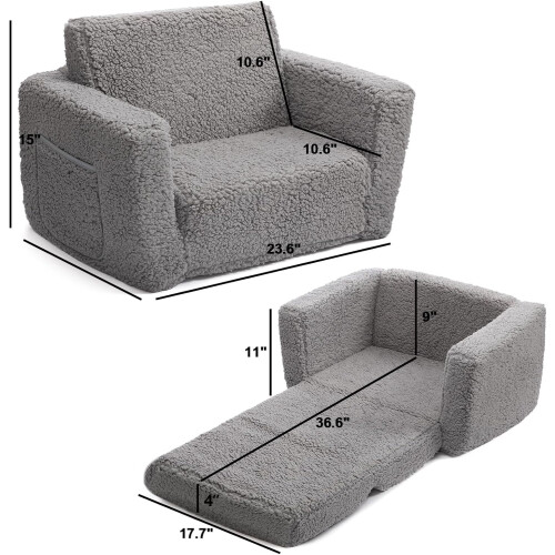 Canapé-lit Sherpa pour tout-petits, gris, 2 en 1 2