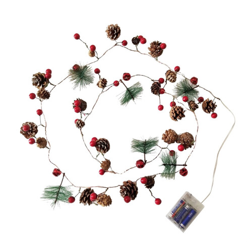 Christmas string lights pine-needle wreath garland 1