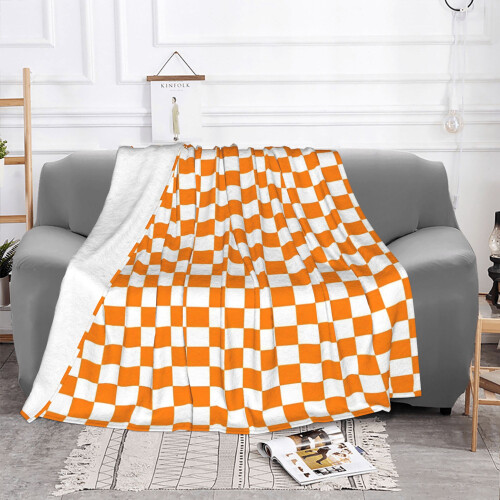 Orange and White Checkered Throw Blanket 50 x 40 in 2