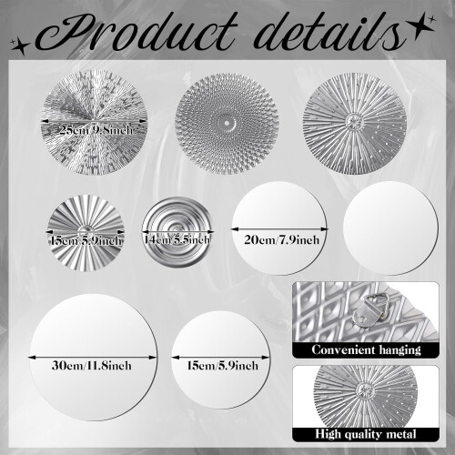 Mirror Wall Decor Set Silver Metal Round Plates 9 pcs 2