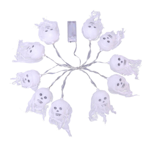 Halloween String Lights White Skull LED 10-Pack 1