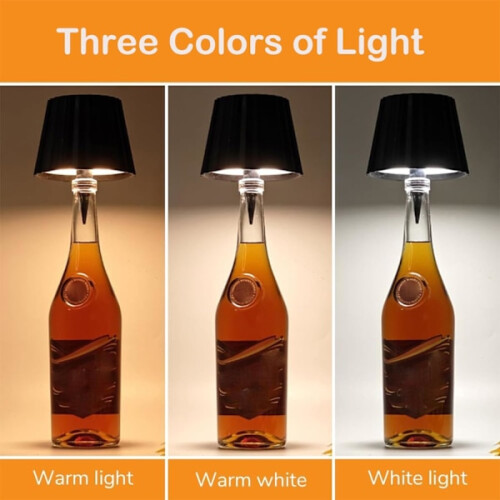 Lampe sans fil pour bouteille de vin LED à commande tactile 3 couleurs 2