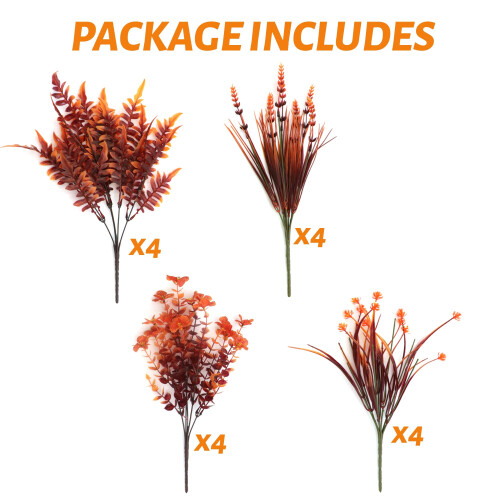16 bundter kunstige efterårsblomster orange blandet 2
