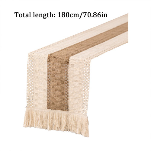 Caminho de mesa em juta natural com franjas, algodão estilo boho, 12,2 2