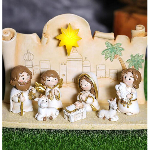 Handbemaltes Krippenfiguren-Set, Weiß, 10-teilig 2