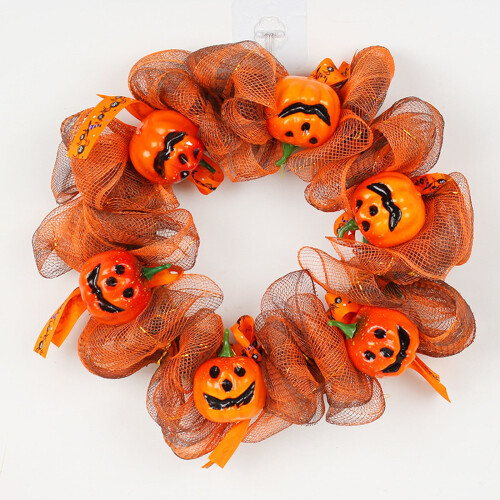 Couronne de citrouilles d'Halloween en maille décorative 1