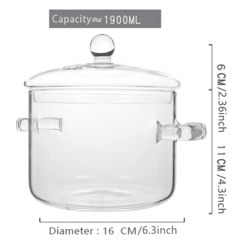 Glass Saucepan with Lid and Handle 1400 mL 1