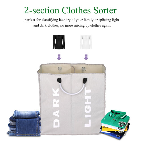2-Section Foldable Laundry Bag, 600D Oxford Cloth, 2