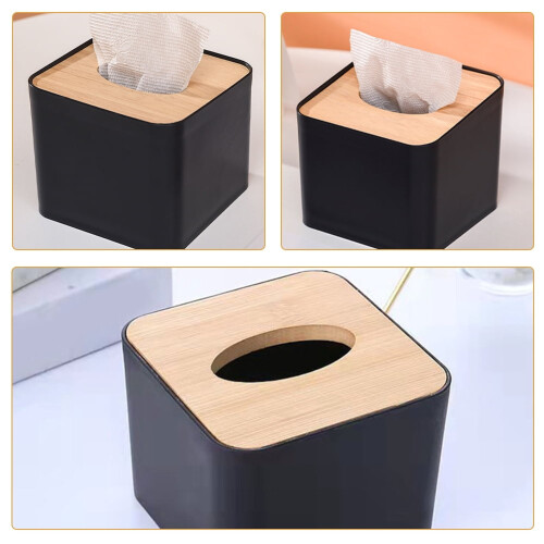 Houten tissuebox van plastic, 11 x 11 x 9,5 cm 2