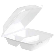 White foam takeout container three compartment 8x8x3 inch