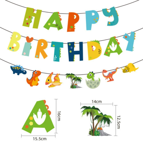 Dinosaur bursdagsbanner – pappdekor med bånd 1