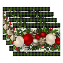 Kerstplacemats van linnen, 12x18 inch, set van 4