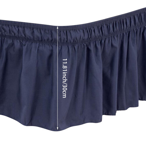 Jupe de lit élastique bleu marine avec volants réglables 1