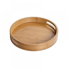 Plateau de service rond en bambou – Finition bois naturel