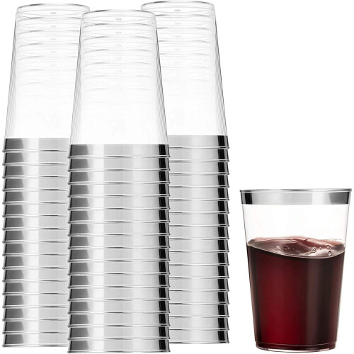 Bicchieri in plastica trasparente da 295 ml con bordo argentato - Confezione da 48 pezzi 2