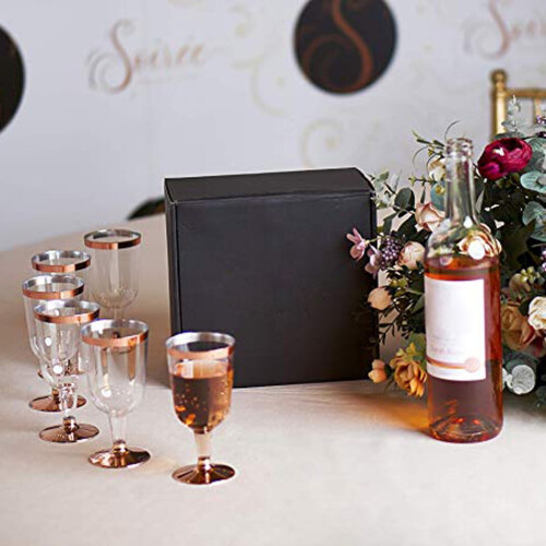 Ροζ Χρυσά Πλαστικά Ποτήρια Κρασιού 190ml (25 τεμάχια) 2