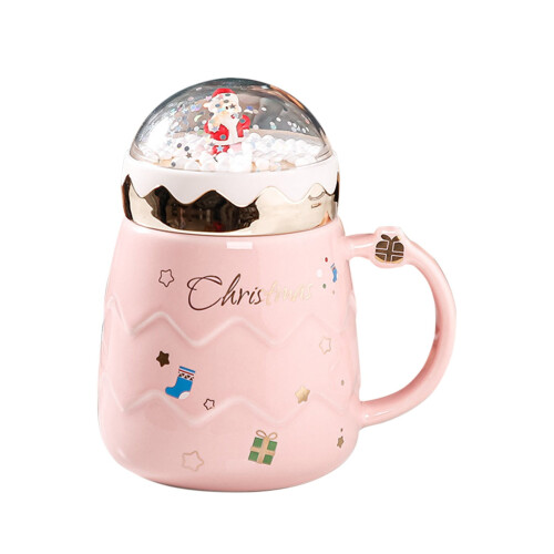 Julmugg i keramik med lock, 450ml, rosa 1