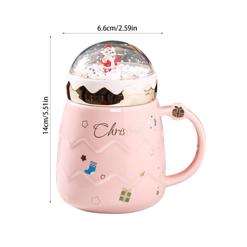 Julmugg i keramik med lock, 450ml, rosa 2