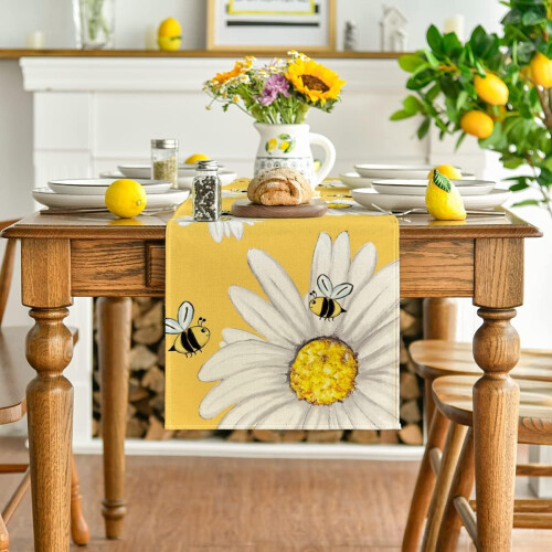 Bee & Sunflower Table Runner Polyester Summer Decor 1