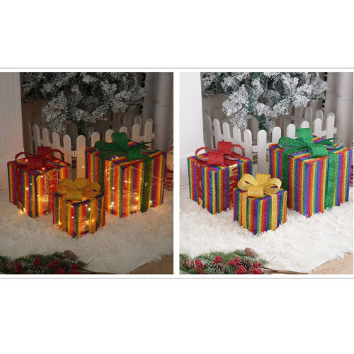 Set med 3 upplysta julklappsaskar – 15 cm, 20 cm, 25 cm – 1