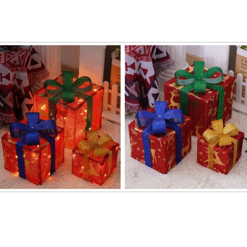 Christmas Lighted Gift Boxes Set Indoor Outdoor 3 Sizes 2