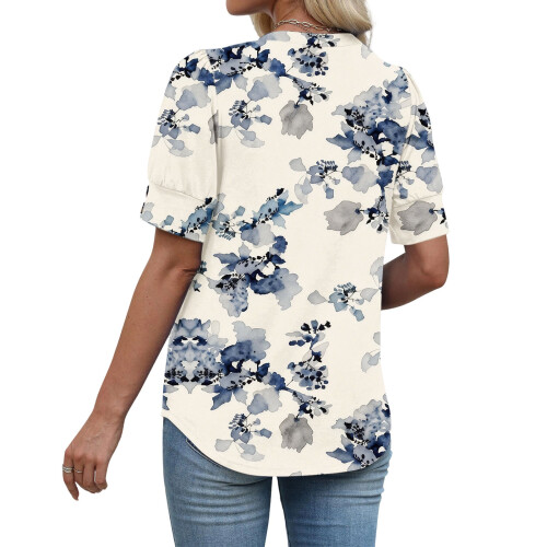 Women's  Short Sleeve Button-Down V-Neck Shirts rSets -Brown L 1