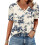 Women's  Short Sleeve Button-Down V-Neck Shirts rSets -Brown L 3