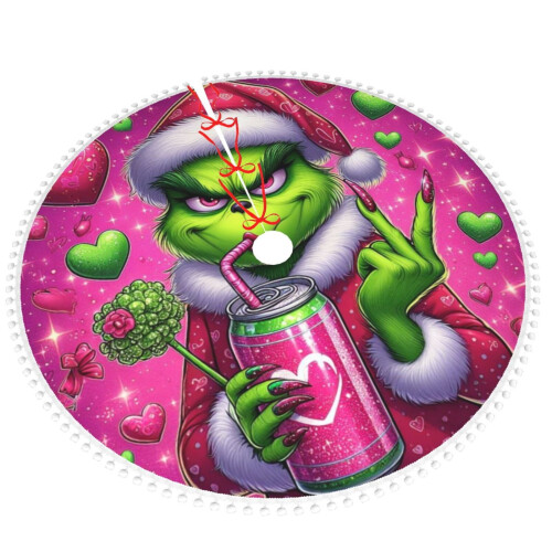 Φούστα Χριστουγεννιάτικου Δέντρου The Grinch World Travel με Πομ τελείωμα, Διακοσμήσεις 1