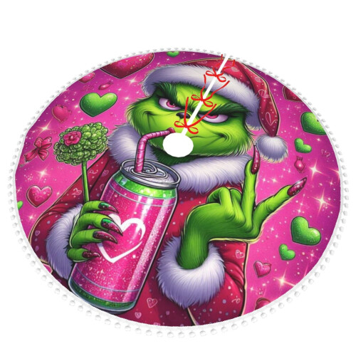 Φούστα Χριστουγεννιάτικου Δέντρου The Grinch World Travel με Πομ τελείωμα, Διακοσμήσεις 2